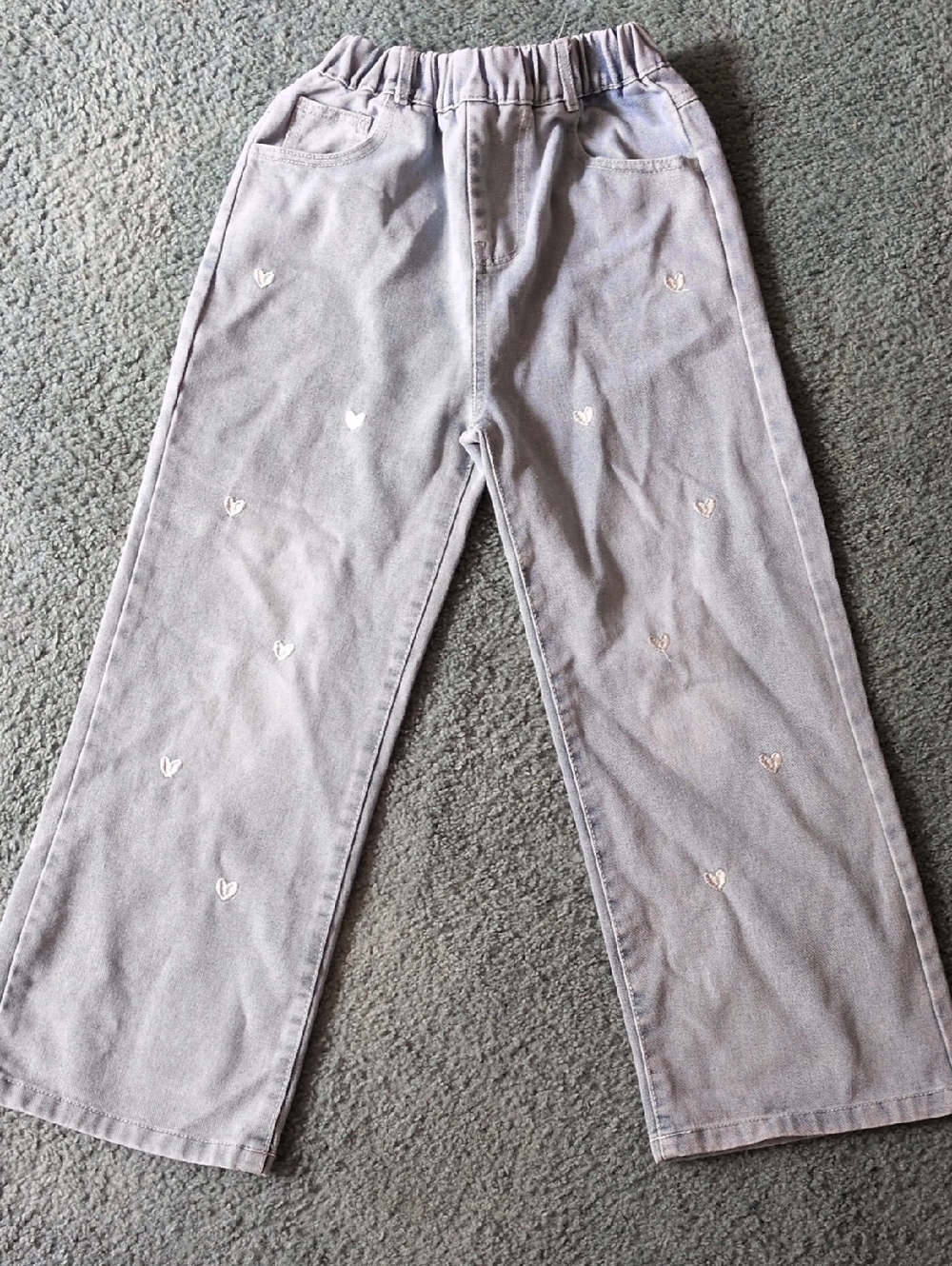 Gray Heart Embroidered Wide Leg Pants